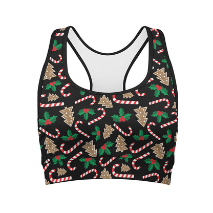 Christmas Cookie And Candy Pattern Print Women's Sports Bra