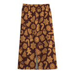 Christmas Cookies Pattern Print Cotton Front Slit Maxi Skirt