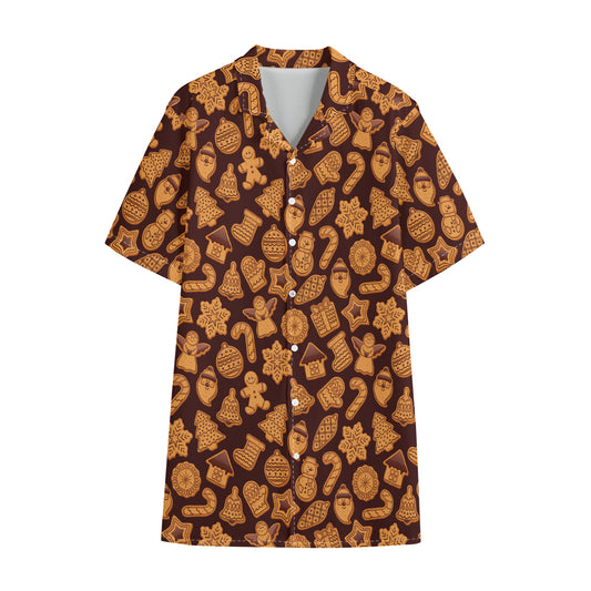 Christmas Cookies Pattern Print Cotton Hawaiian Shirt