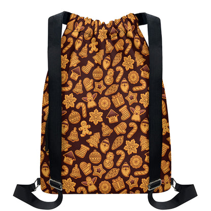 Christmas Cookies Pattern Print Drawstring Backpack