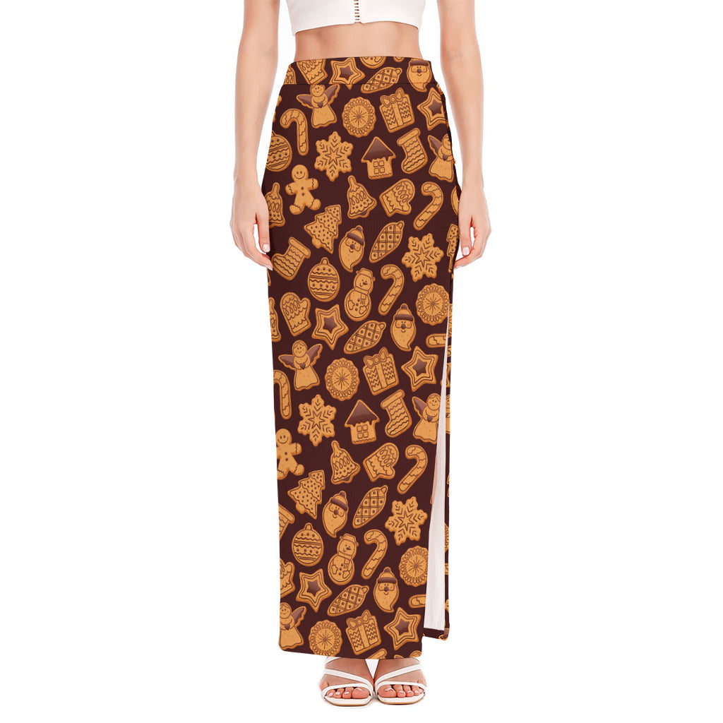 Christmas Cookies Pattern Print High Slit Maxi Skirt