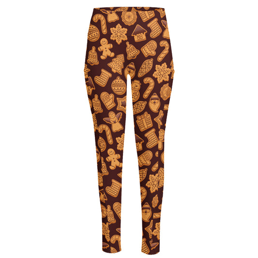 Christmas Cookies Pattern Print High-Waisted Pocket Leggings