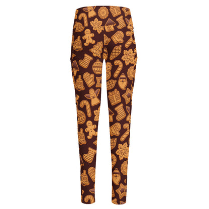 Christmas Cookies Pattern Print High-Waisted Pocket Leggings