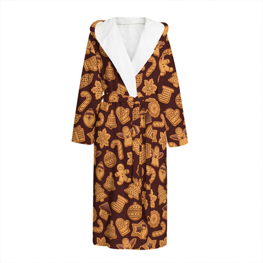 Christmas Cookies Pattern Print Hooded Bathrobe