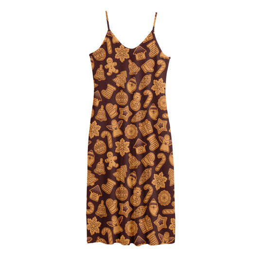 Christmas Cookies Pattern Print Jersey Midi Cami Dress