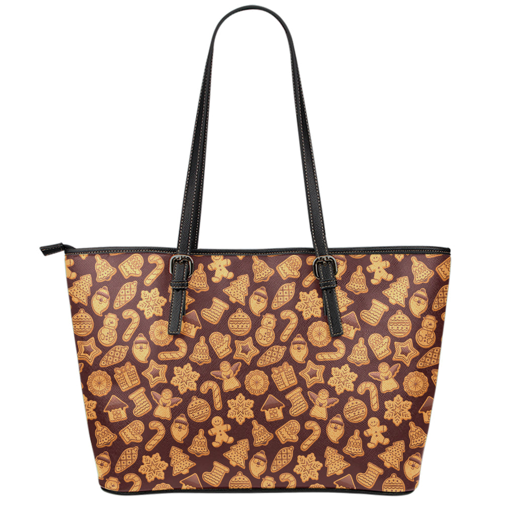 Christmas Cookies Pattern Print Leather Tote Bag