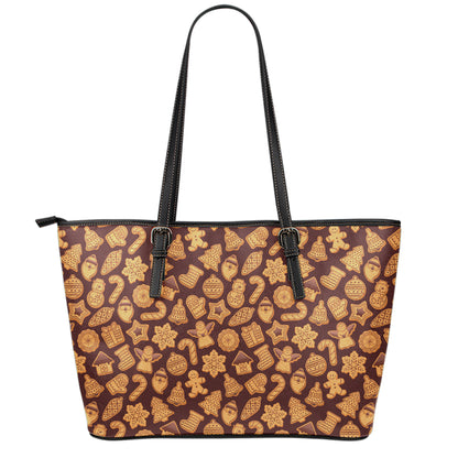 Christmas Cookies Pattern Print Leather Tote Bag