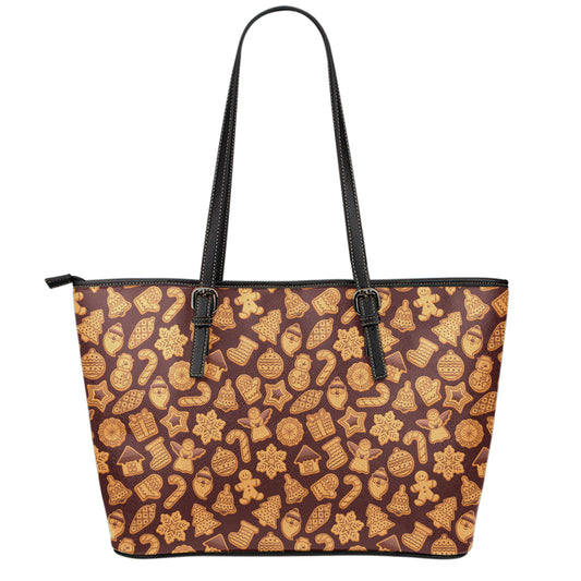 Christmas Cookies Pattern Print Leather Tote Bag