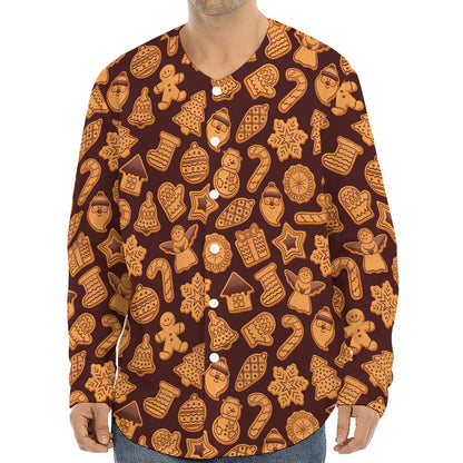 Christmas Cookies Pattern Print Long Sleeve Baseball Jersey