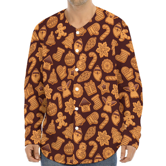 Christmas Cookies Pattern Print Long Sleeve Baseball Jersey
