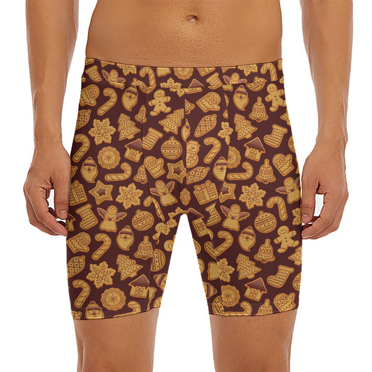 Christmas Cookies Pattern Print Men's Long Boxer Briefs