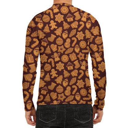 Christmas Cookies Pattern Print Men's Long Sleeve Rash Guard