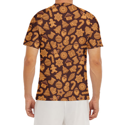 Christmas Cookies Pattern Print Men's Short Sleeve Rash Guard