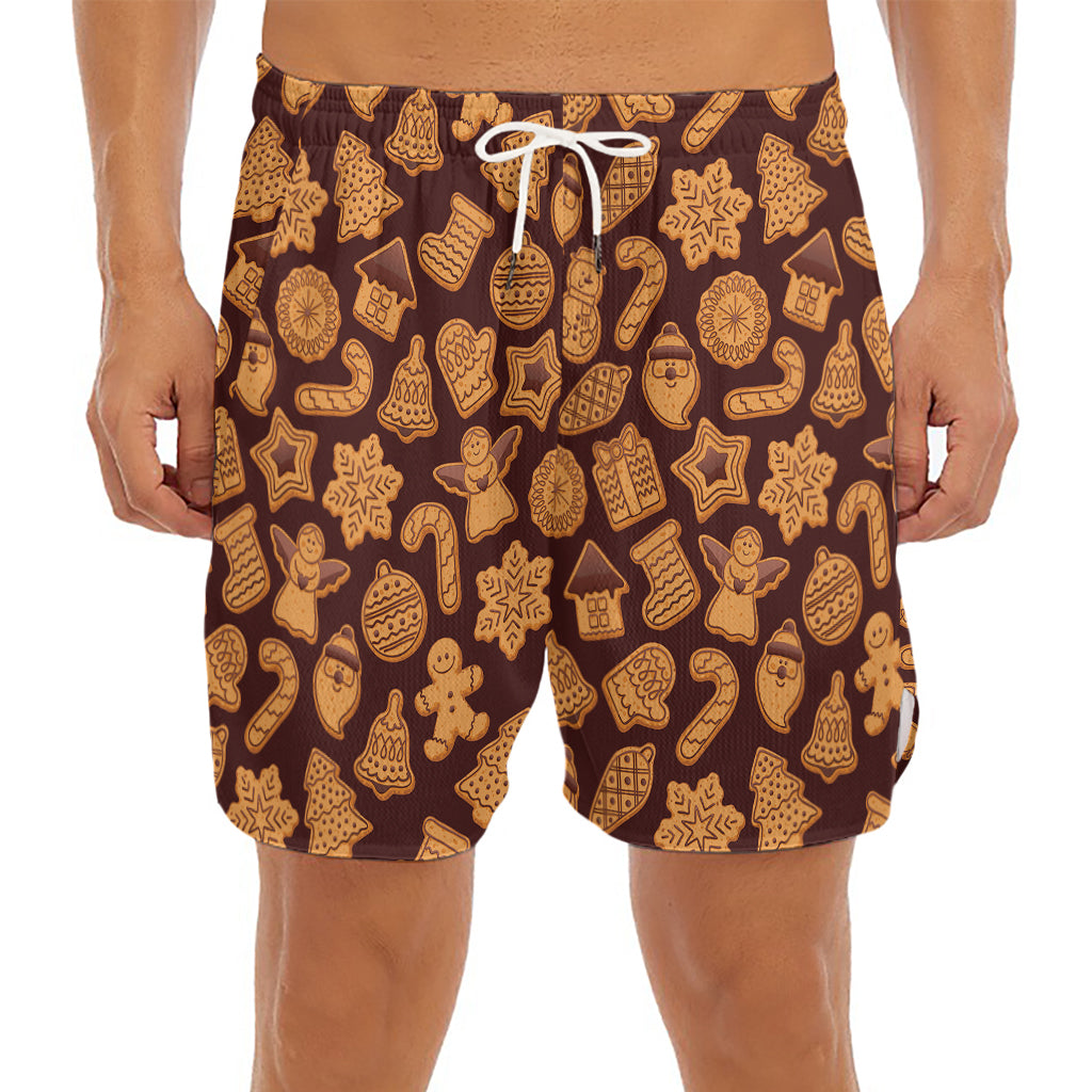 Christmas Cookies Pattern Print Men's Split Running Shorts