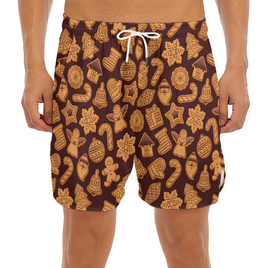 Christmas Cookies Pattern Print Men's Split Running Shorts