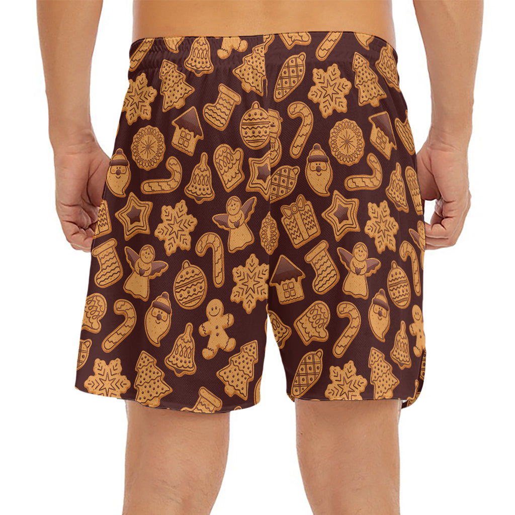 Christmas Cookies Pattern Print Men's Split Running Shorts