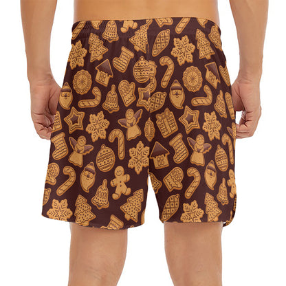 Christmas Cookies Pattern Print Men's Split Running Shorts