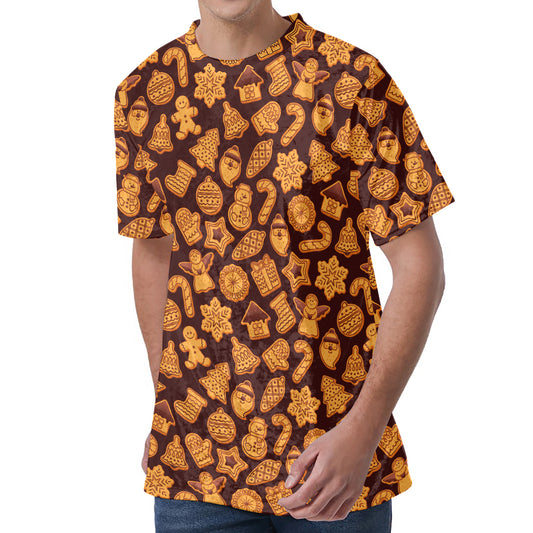 Christmas Cookies Pattern Print Men's Velvet T-Shirt