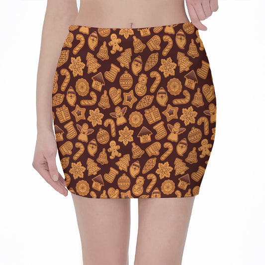 Christmas Cookies Pattern Print Pencil Mini Skirt