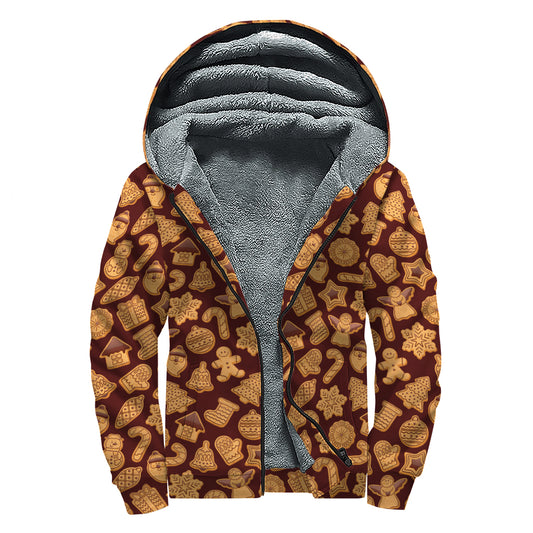 Christmas Cookies Pattern Print Sherpa Lined Zip Up Hoodie