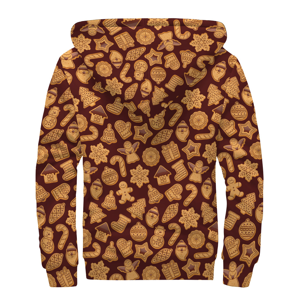 Christmas Cookies Pattern Print Sherpa Lined Zip Up Hoodie
