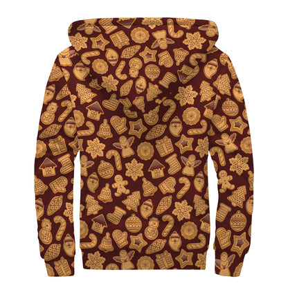 Christmas Cookies Pattern Print Sherpa Lined Zip Up Hoodie