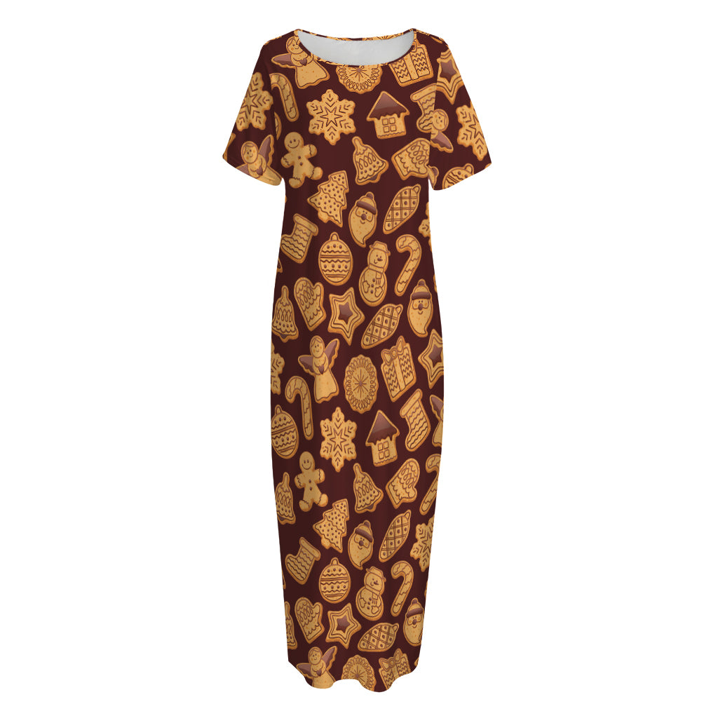 Christmas Cookies Pattern Print Short Sleeve Long Nightdress