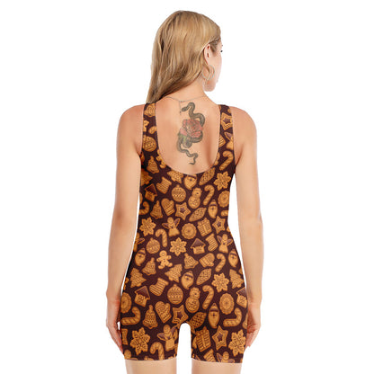 Christmas Cookies Pattern Print Sleeveless One Piece Swimsuit