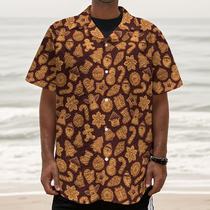 Christmas Cookies Pattern Print Textured Short Sleeve Shirt