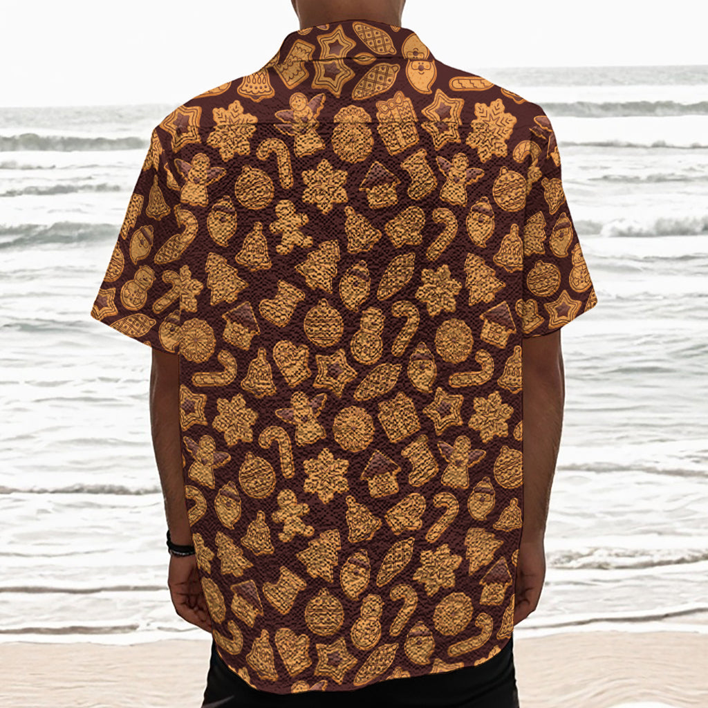 Christmas Cookies Pattern Print Textured Short Sleeve Shirt
