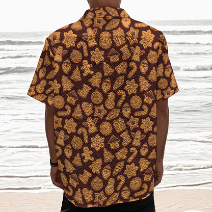 Christmas Cookies Pattern Print Textured Short Sleeve Shirt