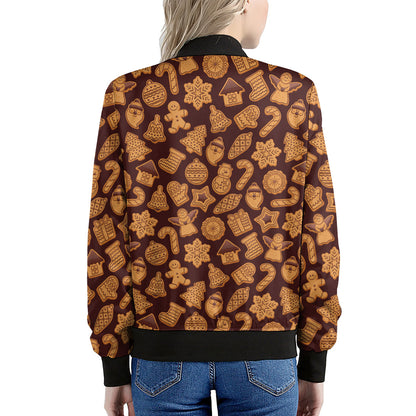 Christmas Cookies Pattern Print Women's Bomber Jacket