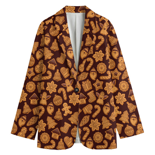 Christmas Cookies Pattern Print Women's Cotton Blazer