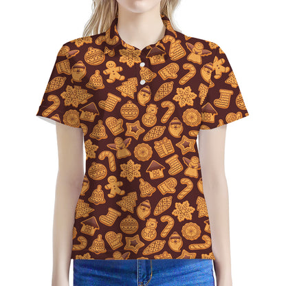 Christmas Cookies Pattern Print Women's Polo Shirt