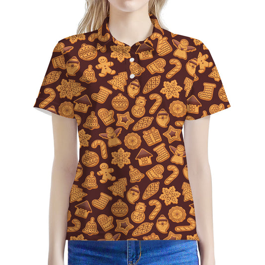 Christmas Cookies Pattern Print Women's Polo Shirt