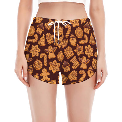 Christmas Cookies Pattern Print Women's Split Running Shorts