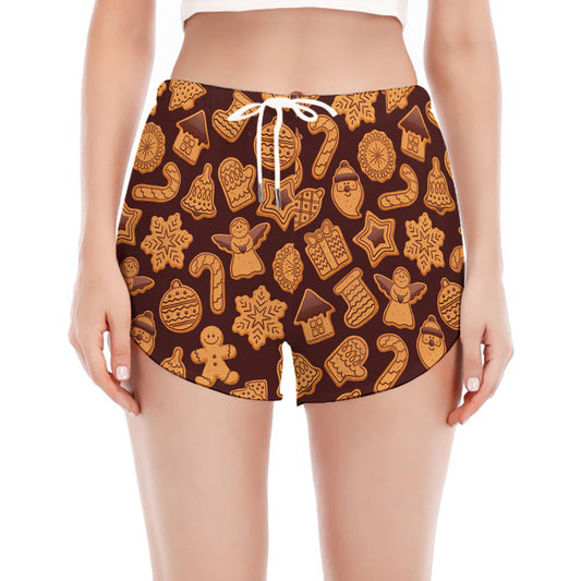 Christmas Cookies Pattern Print Women's Split Running Shorts