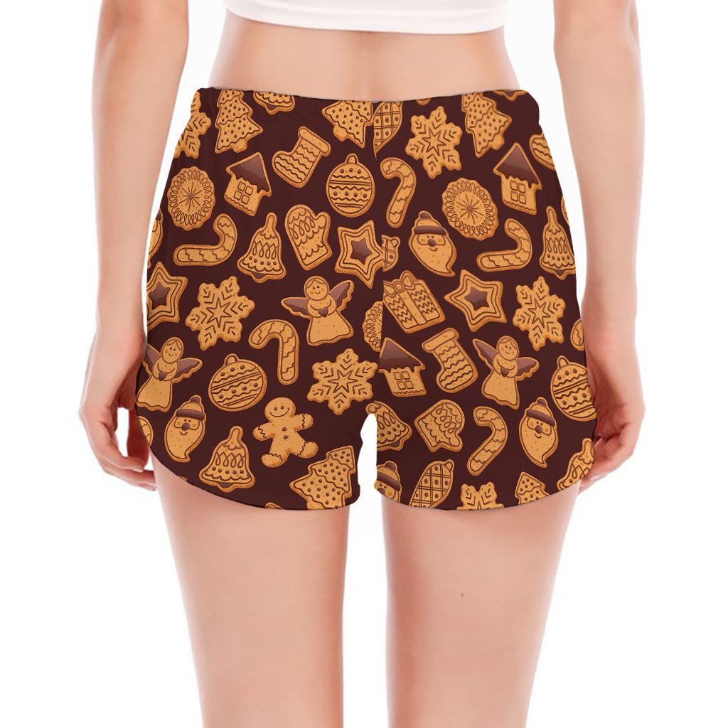 Christmas Cookies Pattern Print Women's Split Running Shorts