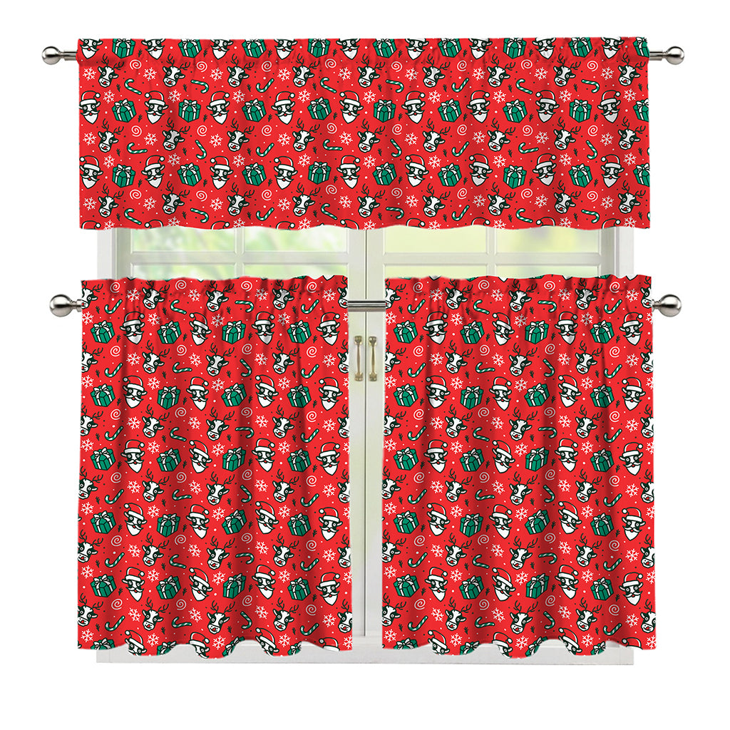 Christmas Cow Pattern Print 3 Piece Kitchen Curtains