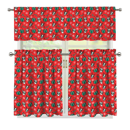 Christmas Cow Pattern Print 3 Piece Kitchen Curtains