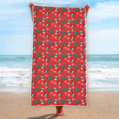 Christmas Cow Pattern Print Beach Towel