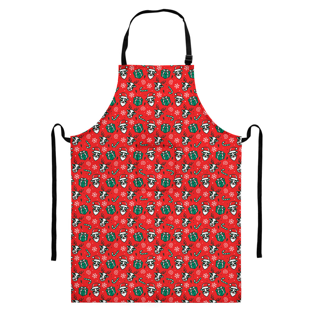 Christmas Cow Pattern Print Bib Apron With Pocket