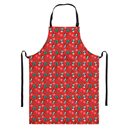 Christmas Cow Pattern Print Bib Apron With Pocket