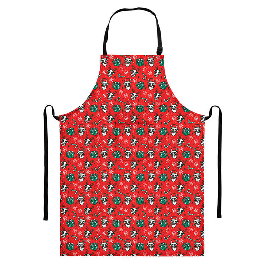 Christmas Cow Pattern Print Bib Apron With Pocket