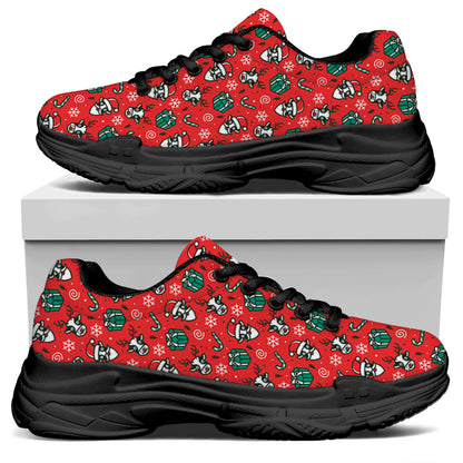 Christmas Cow Pattern Print Black Chunky Shoes