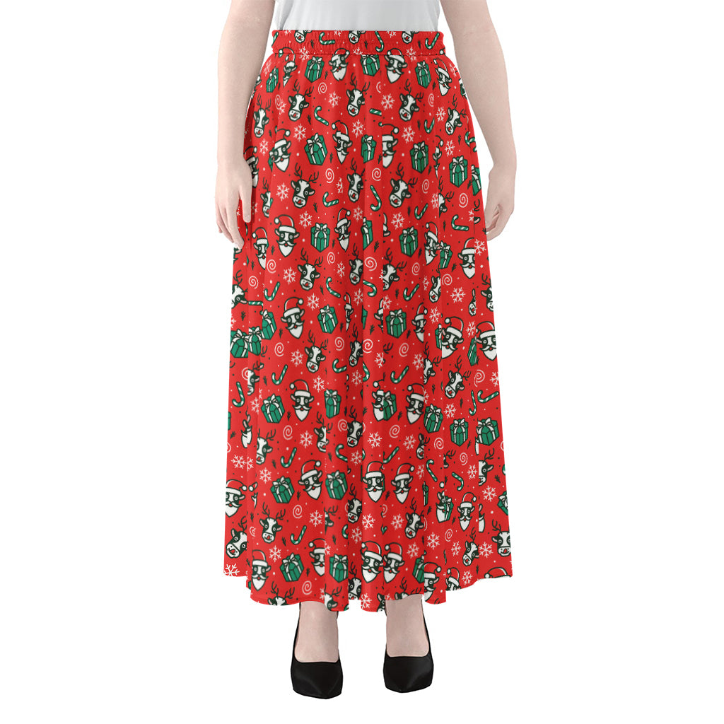 Christmas Cow Pattern Print Chiffon Maxi Skirt