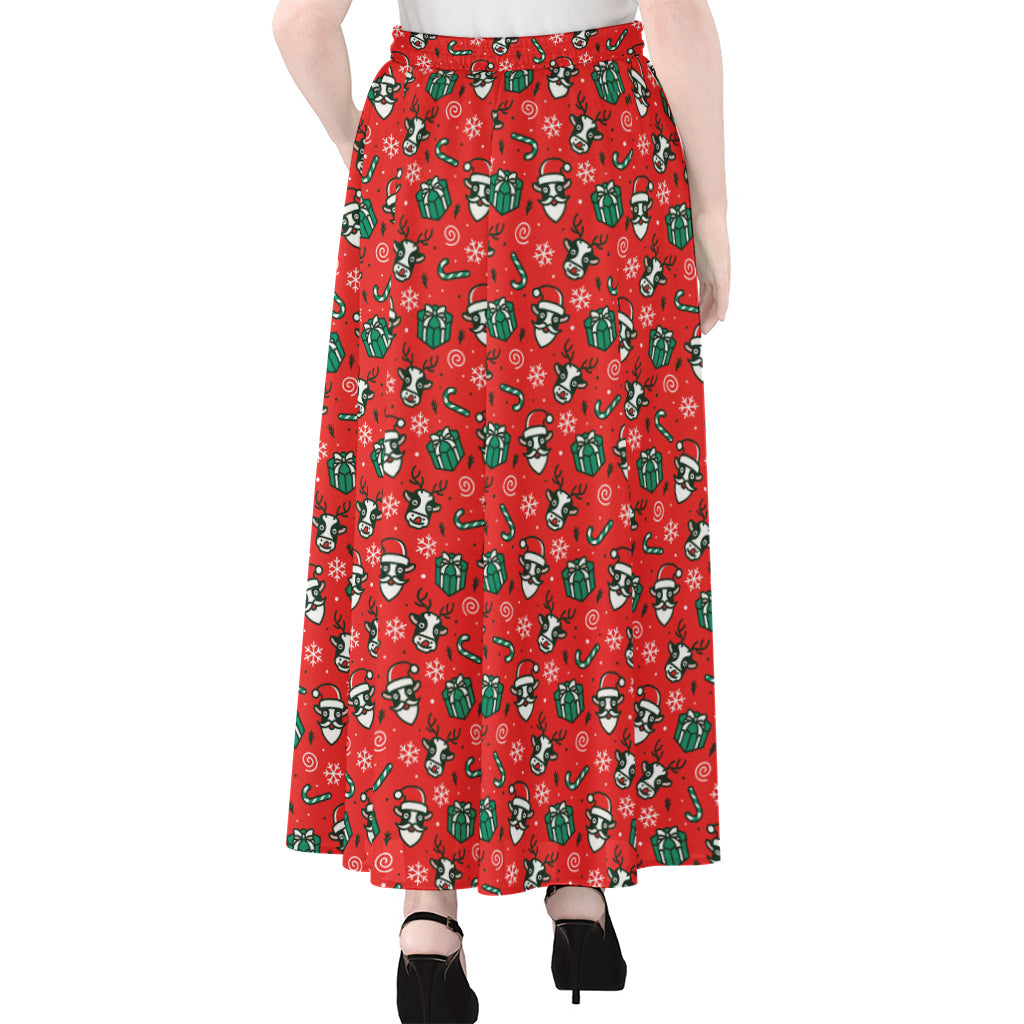 Christmas Cow Pattern Print Chiffon Maxi Skirt