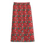 Christmas Cow Pattern Print Cotton Front Slit Maxi Skirt