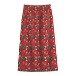 Christmas Cow Pattern Print Cotton Front Slit Maxi Skirt