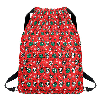 Christmas Cow Pattern Print Drawstring Backpack